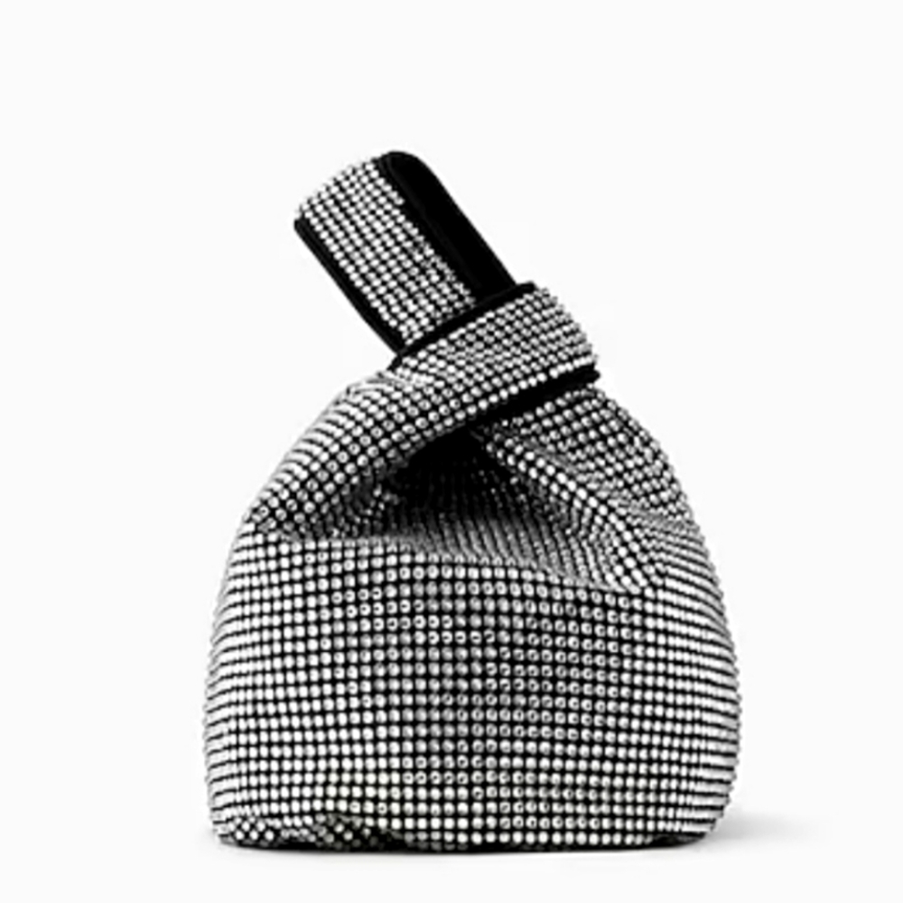 NWT JCrew Black Santorini pull through bag with crystals.